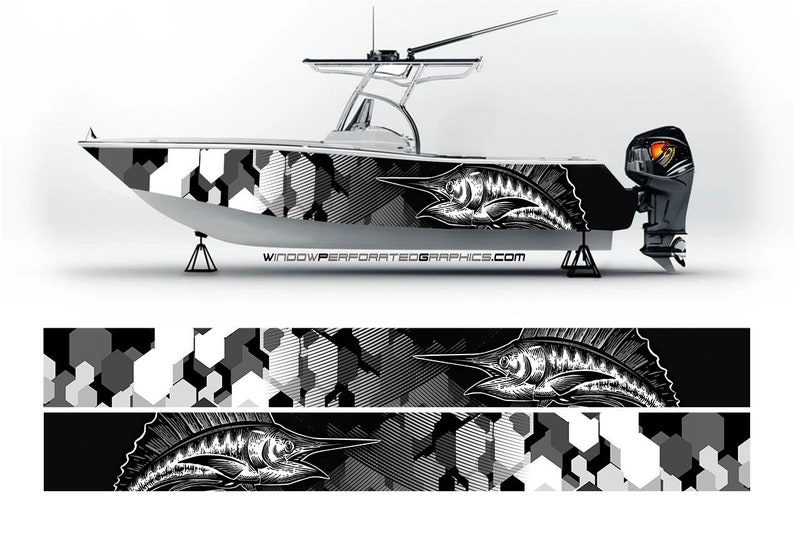 Camo Black and White Marlin Fi - Fishing Boat Trailer recension och pris